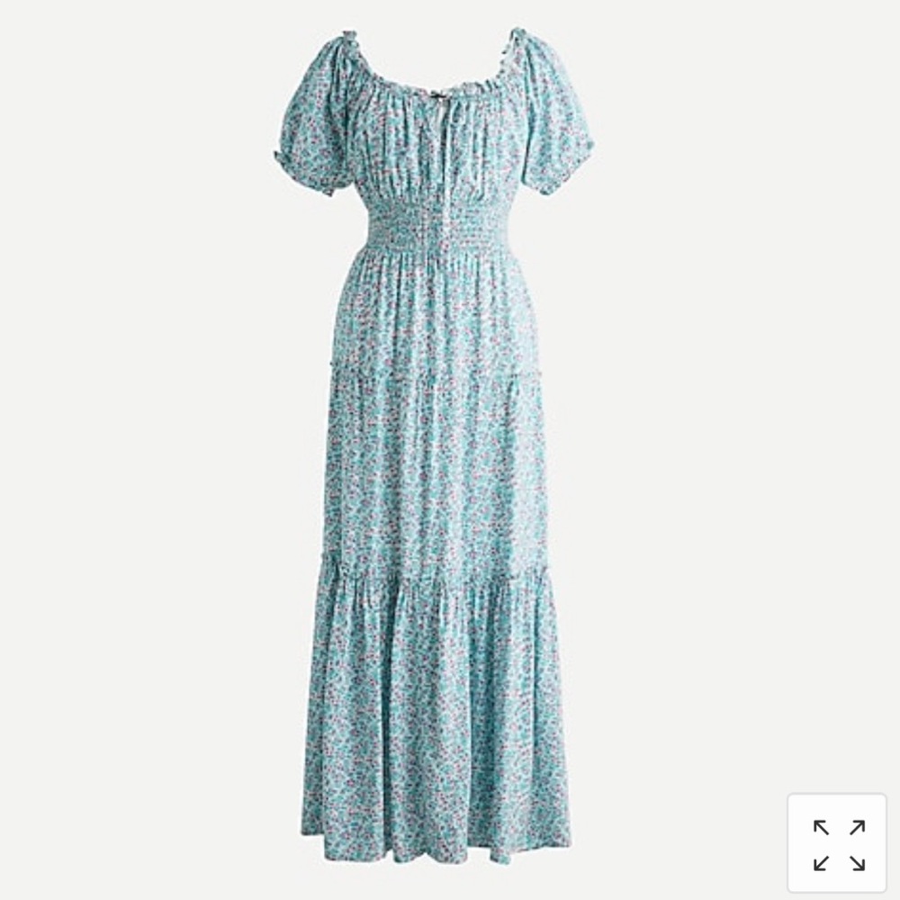 Puff-sleeve midi dress in floral